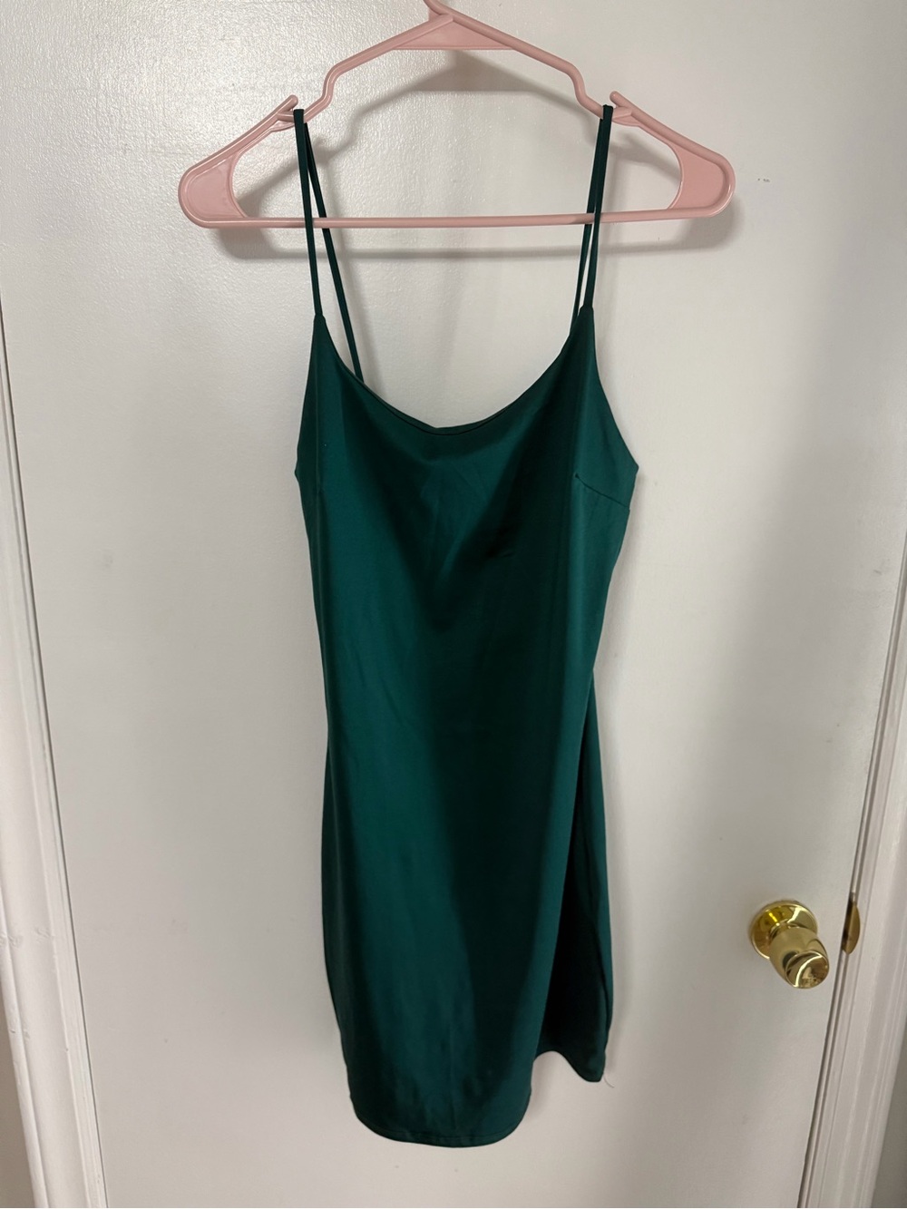 Women's Emerald Green Mini Slip Dress - Sleeveless Spaghetti Strap